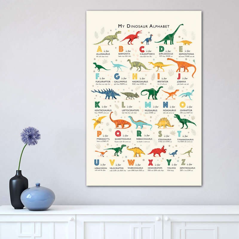 Dinosaur Alphabet - impression d'art graphique, Pas de tapis, H 26 po x l 18 po x 1,5 po, Toile tendue