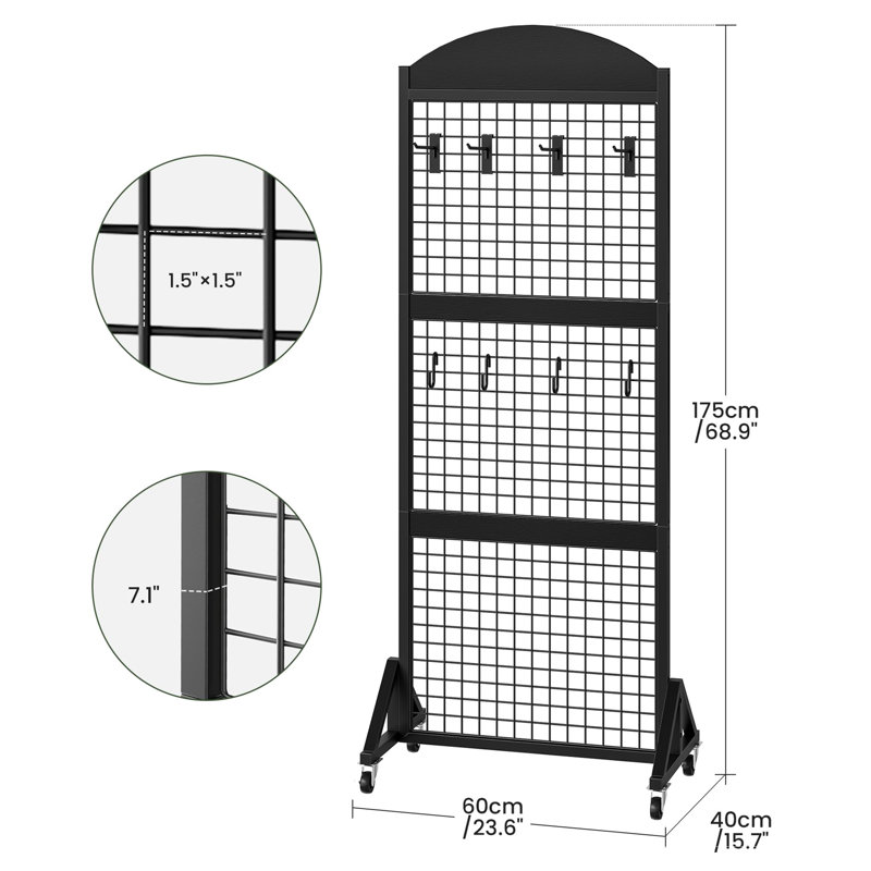 Présentoir mural 5,7 pi x 2 pi Grid, Noir