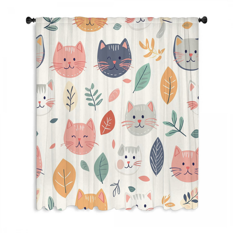 Rideaux de fenêtre chats et chats, 1, 50" W x 84" L