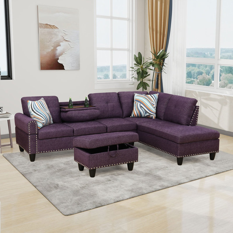 Sciortino Upholstered Sectional, Right Hand Facing, Purple Linen