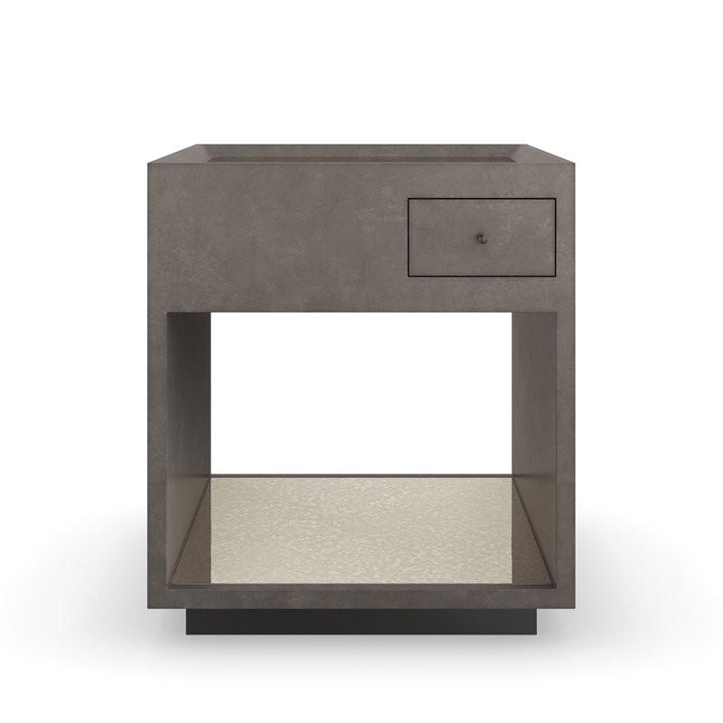 Beige and Brown Rectangular Wood End Table with Mirrored Shelf