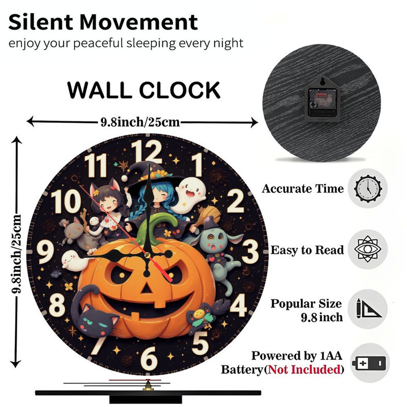 Horloge d'Halloween avec sorcière et amis