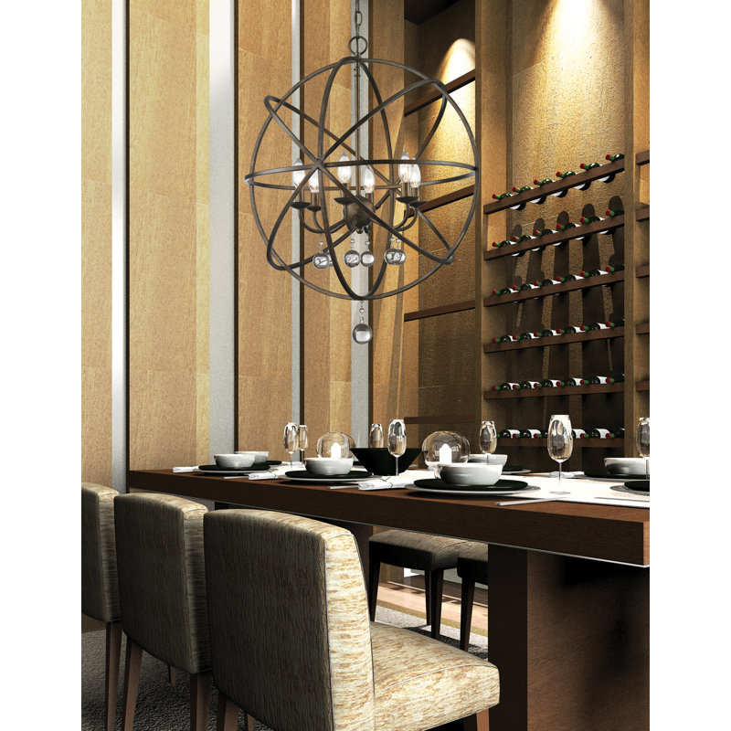 Berdina 6 - Light Steel Dimmable Globe Chandelier, Golden Bronze