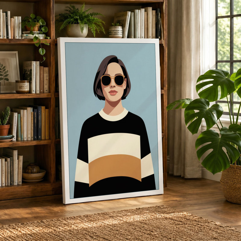 Sunglasses Portrait Modern - Wrapped Canvas, 24x16 - 61.0 x 40.6 cm, Ochre Border