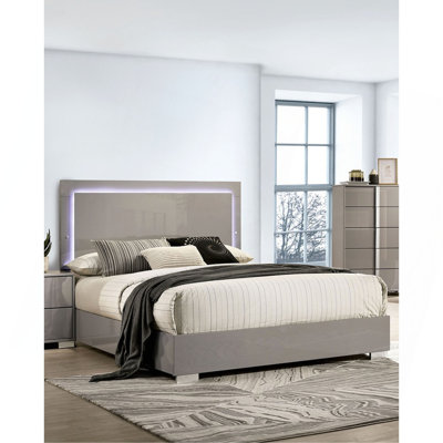 Mobilier de chambre à coucher contemporain avec tête de lit à finition UV et tête de lit taupe clair 1pc