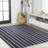 Rand Distressed Ticking Stripe Machine-Washable Navy/Gray Rug-1470393842