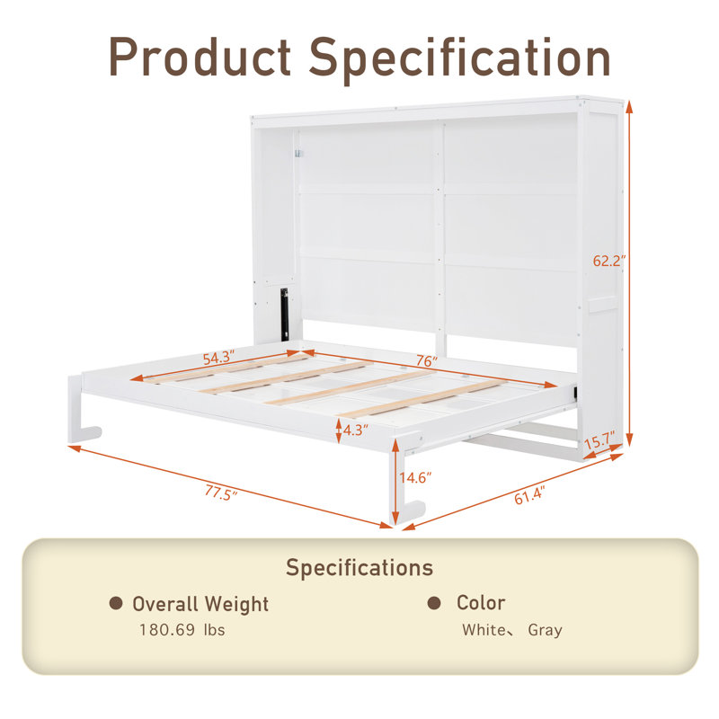 Murphy Bed Wall Bed, Full, White