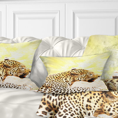 Ferocious Leopard At Sunrise - Animal Printed Throw Pillow
