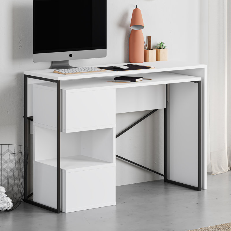 Claverton 110cm Wide Rectangle Writing Desk with Smart Storage, White