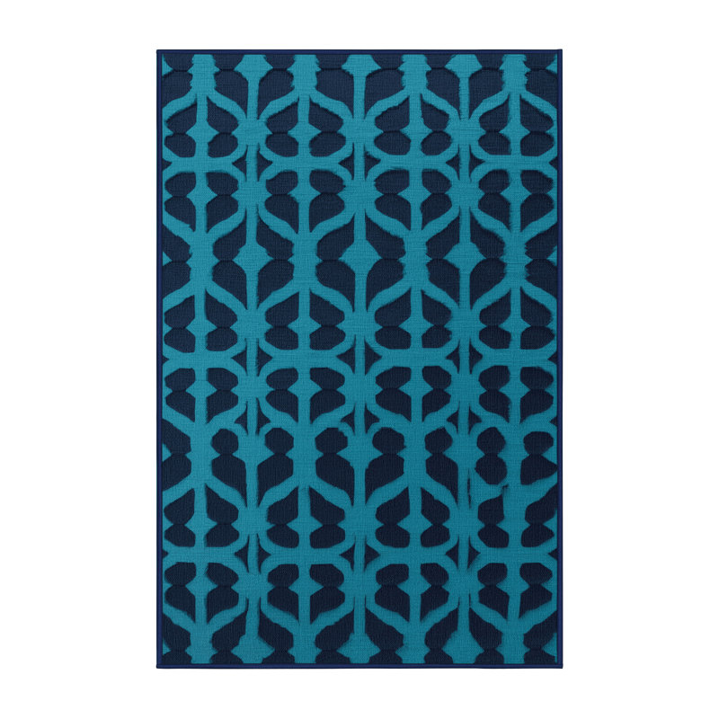 Tapis bleu en treillis lavable à la machine, Rectangulaire 2 pi x 3 pi
