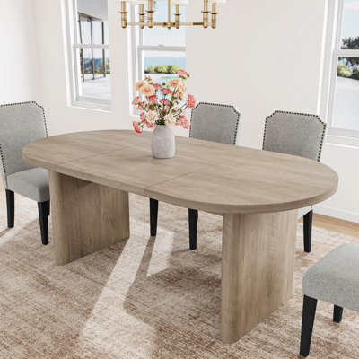 Ensemble de table de salle à manger 70,8 po ovale pour 6, 5 pièces table de cuisine avec base en bois robuste et épaisse et 4 chaises rembourrées à haut dossier avec pieds en bois et sièges rembourrés