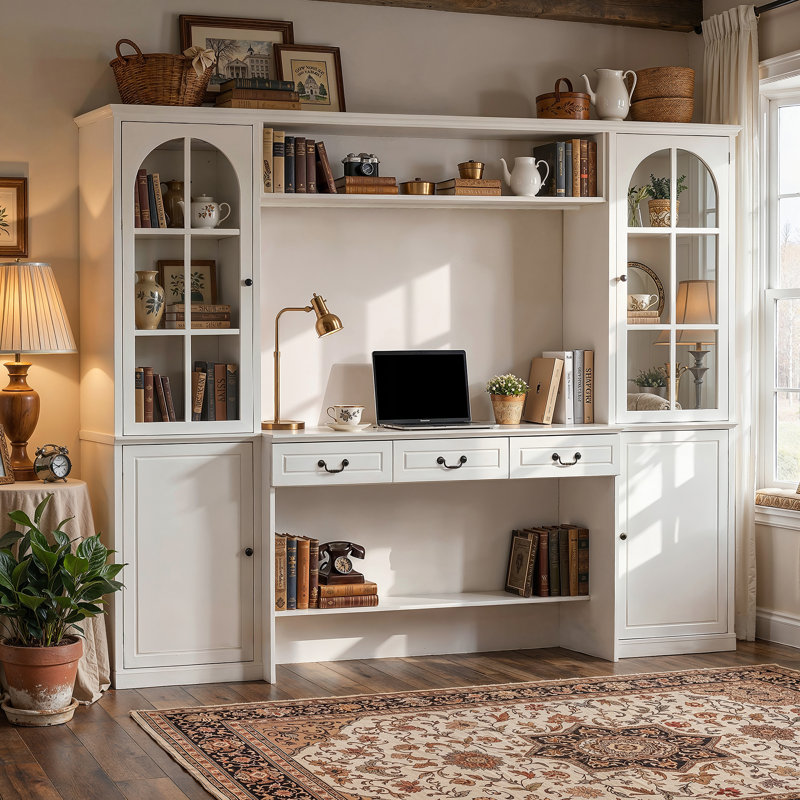 Bureau d'ordinateur l 98,4 po avec huche, 3 tiroirs, armoires en verre trempé Abigael