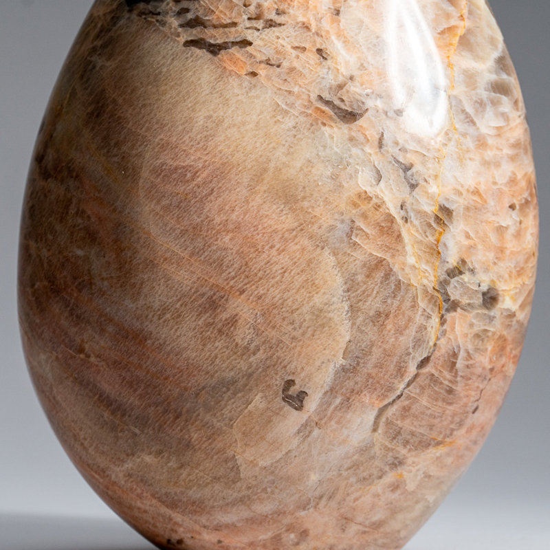 Genuine Polished Peach Moonstone Freeform from Madagascar (3.3 Lbs), 7.5" H x 6" W x 3.5" D, Light Peach/Tan/Gray