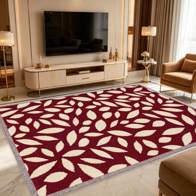 Tapis à motif de feuilles crème bourgogne pour le salon, doux et confortable, convient à toutes les saisons, facile à entretenir, tapis de sol intérieur lavable à la machine, sous la table de ferme convenant à la chambre à coucher, à la salle à manger, au bureau, au balcon, au patio de décoration intérieure