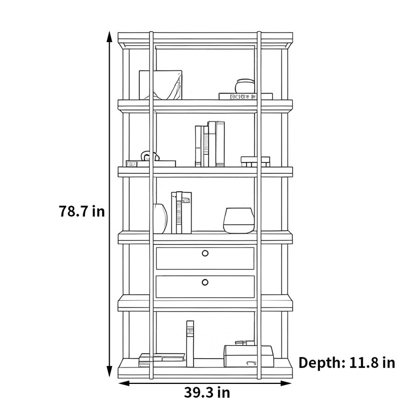 Bibliothèque haut de gamme et simple, Blanc / Doré, (4 tablettes) H 78,7 po x l 39,3 po x P 11,8 po
