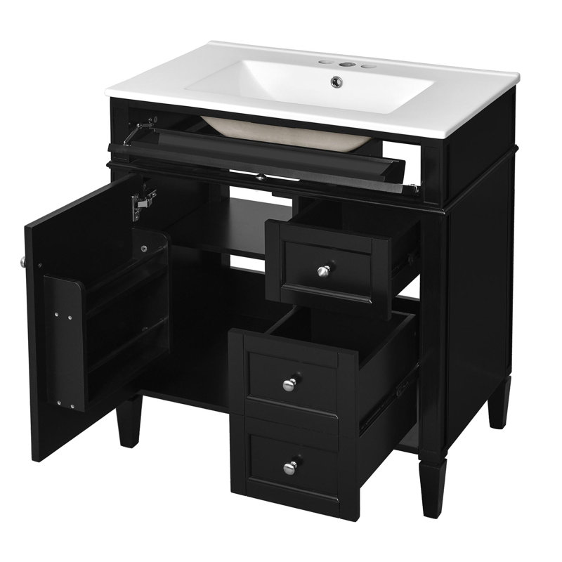 Meuble-lavabo de 30 po avec lavabo supérieur, Noir