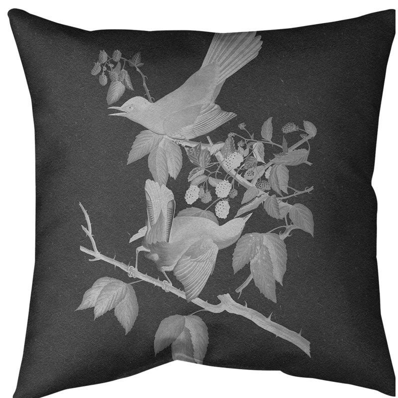 Coussin décoratif à chat oiseau, 20 po x 20 po, Gris, Polyester filé