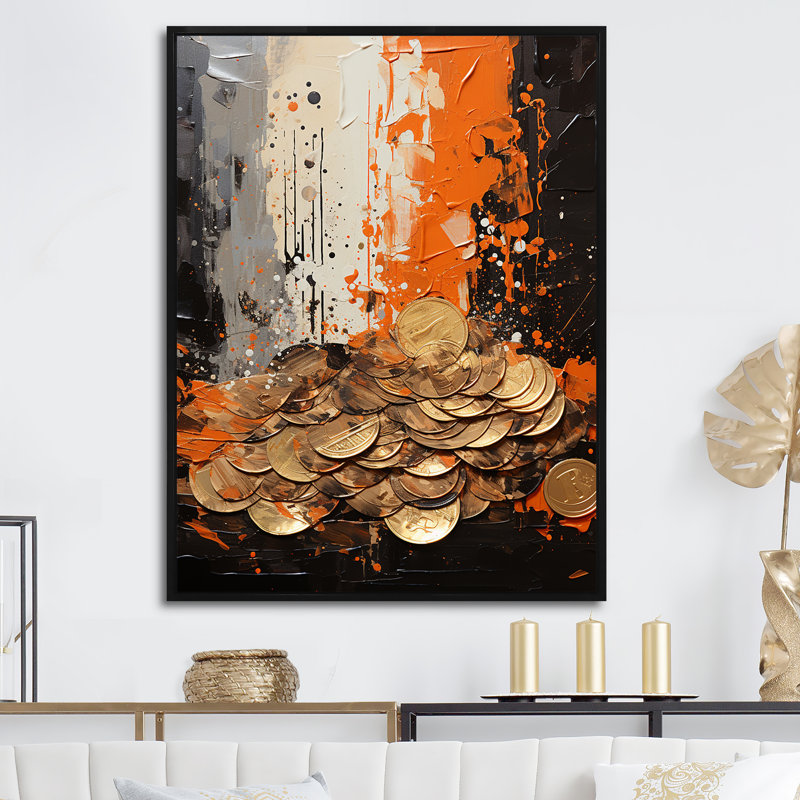 Popart dynamique Dollars I - art mural abstrait, salon_105758, H 32 po x l 16 po x P 1 po, Cadre flottant noir
