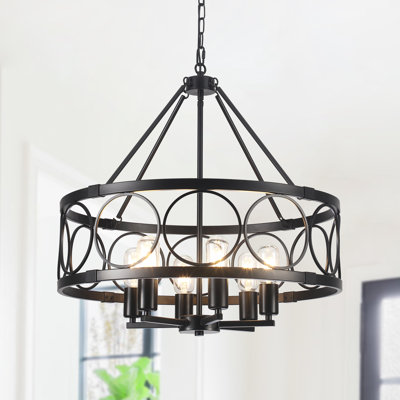 Colner 6 - Light 21 inch Dimmable Round Drum Chandelier- Modern Industrial Black Light Fixture