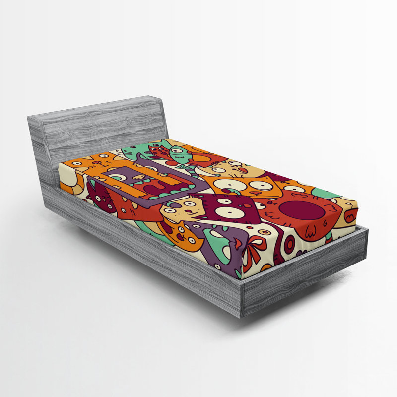 Ensemble de 2 drap-housse Ambesonne Urban Graffiti Doodle absurde multicolore, Drap-housse de taille simple