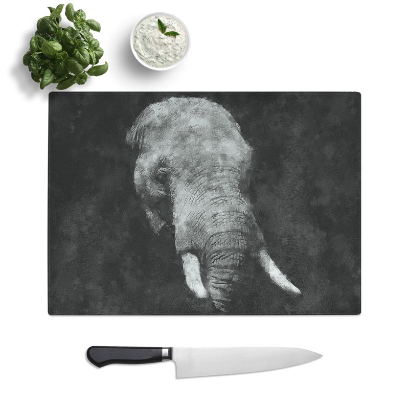Tempered Glass African Elephant Painting Chopping Board, 20 cm x 28.5 cm