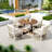 5-piece Patio Dining Table Set Included 1 Extendable Coffee Table, 4 Rattan Arm Chairs With Cushions And Iron Frame