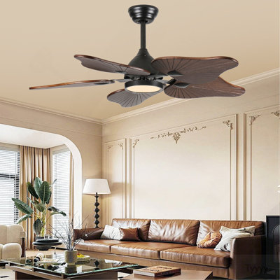 44-Inch Ceiling Fan with Light, 5 Solid Wood Blades, DC Motor, APP & Remote Control, Dimmable Full-Spectrum LED, Reversible Airflow, for 15x15 ft Living Room Bedroom, Works on Sloped Ceilings