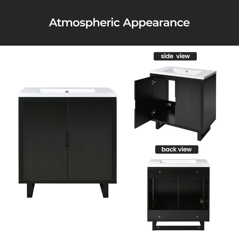 Meuble-lavabo simple 29,5 po avec plateau Littzy, Noir