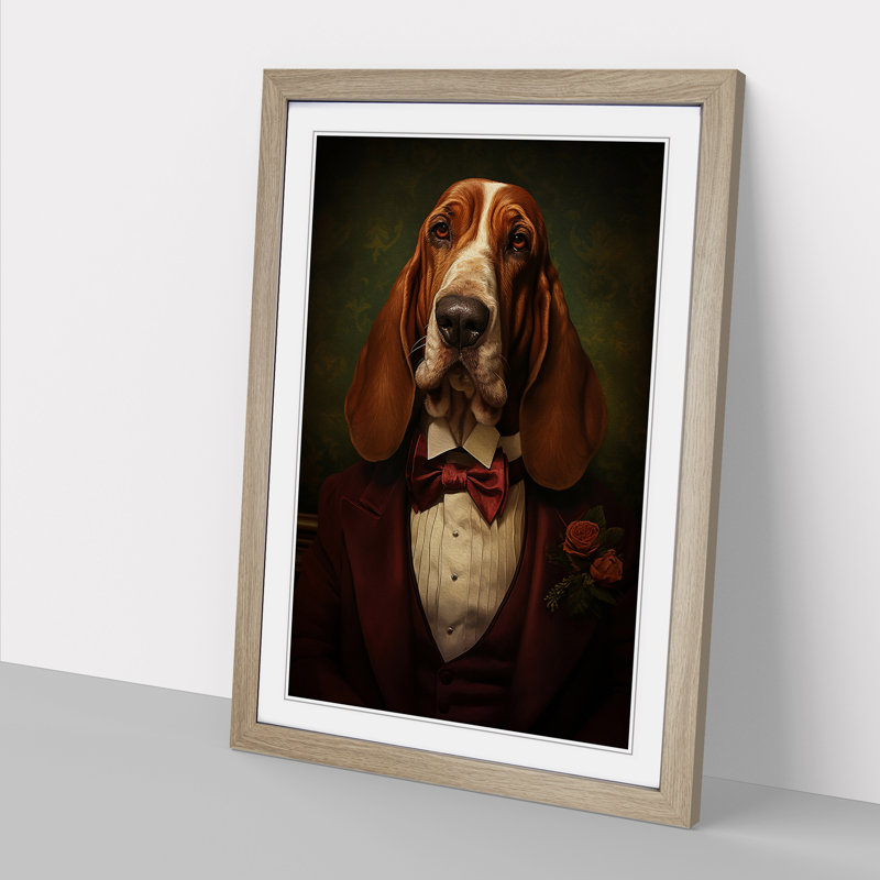 Basset Hound Dadaism Art - Framed Print, Oak Framed, 46cm H x 34cm W x 2cm D