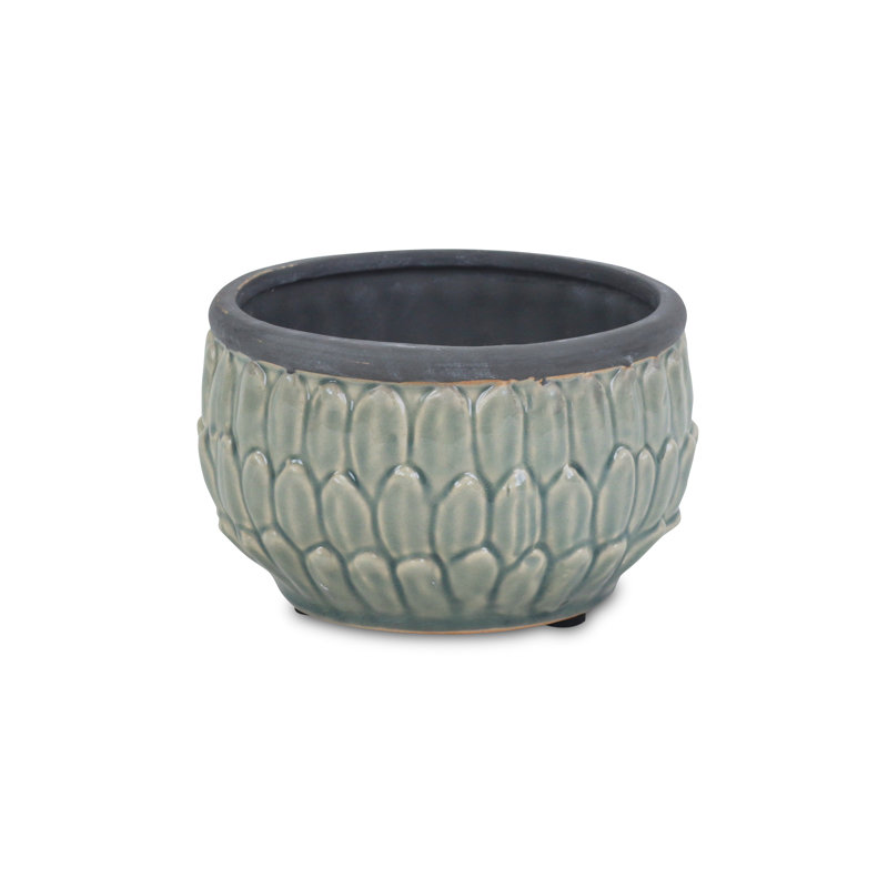 Pot à fleur rond en céramique bleue 37 onces