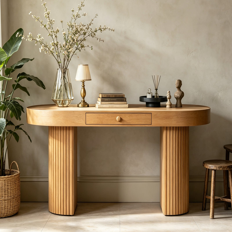 Console Mid-Century en bois naturel, H 29,5 po x l 47,2 po x P 23,6 po