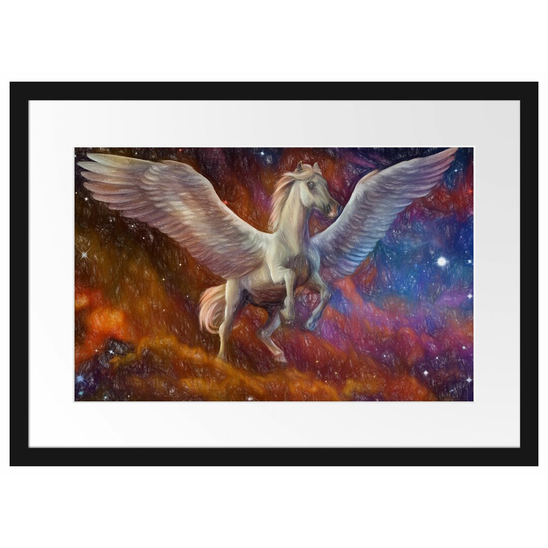 Gerahmtes Poster Weißer Pegasus mit Engelsflügel