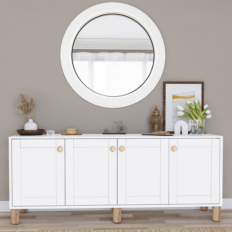 Modern White Console Table with Numerous Shelves, 70.9 x 29.5 x 15.8 inches | 100% Melamine Coated Particle Board, Thickness: 0.71 inches | Wall-Mountable, Scandinavian Design for Stylish Home & Office Storage