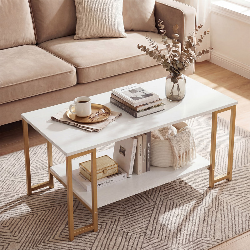 Coffee Table, White Top/Gold Base