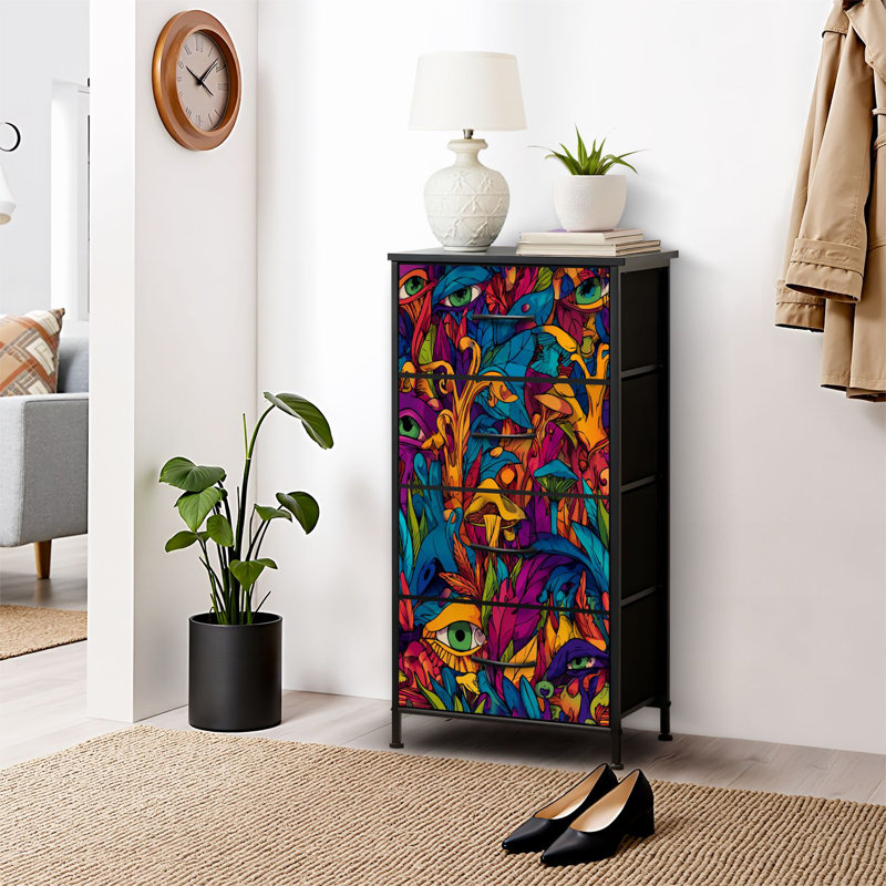 4 Drawer Dresser for Bedroom, Narrow Chest of Drawers, Wooden Top and Study Iron Frame 18"x37.5"-(WxH)