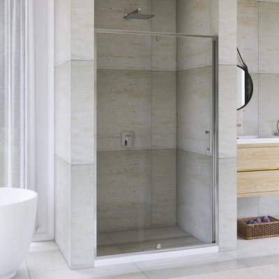 Porte de douche à pivot 38 x 42 po x H 71 po avec système de fermeture magnétique à finition chromée