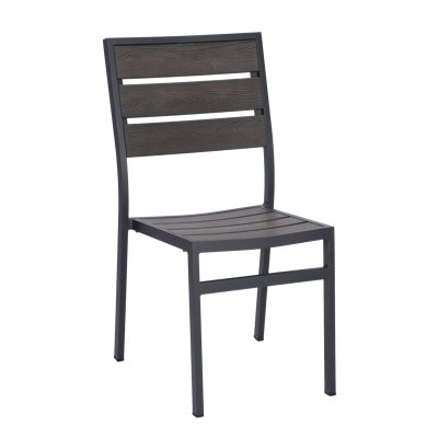 7046s Indoor/outdoor Stackable Side Chair W/ Aluminum Frame Brown Teak Seat And Back