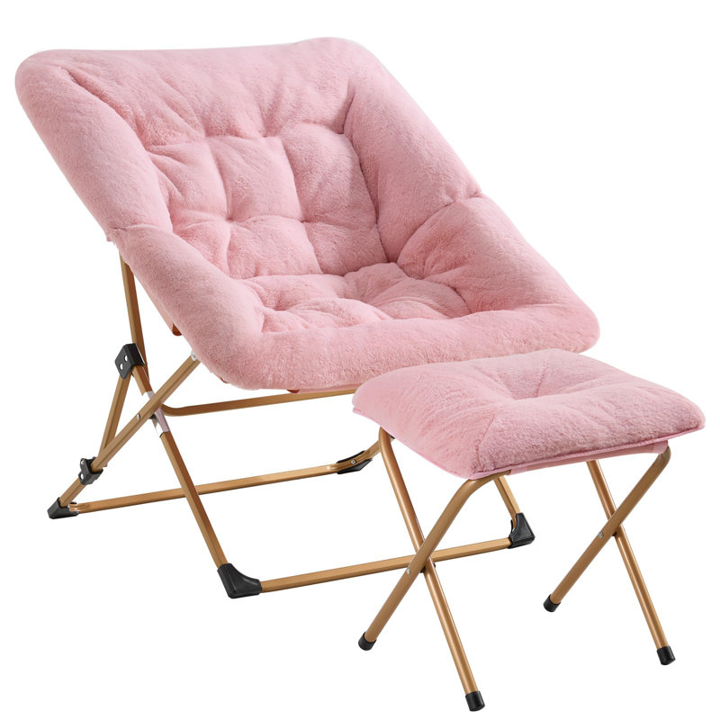 Méridienne pliante en fausse fourrure douce, très grand fauteuil pliable, Fausse fourrure rose
