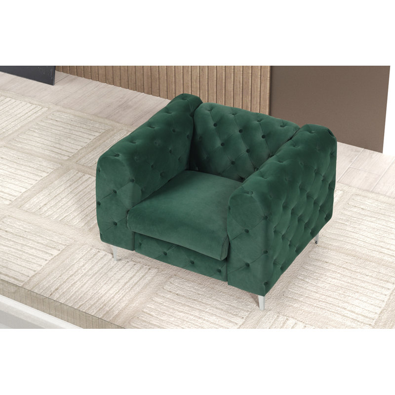 Gladys Velvet Armchair, Dark Green Velvet, Silver