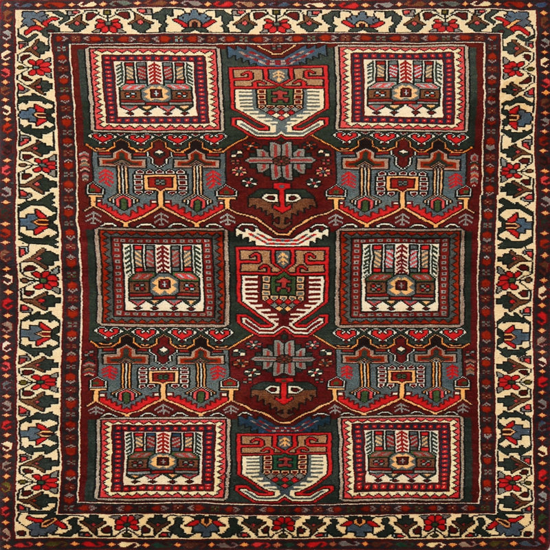 Tapis traditionnel marron / vert, Rond 5 pi
