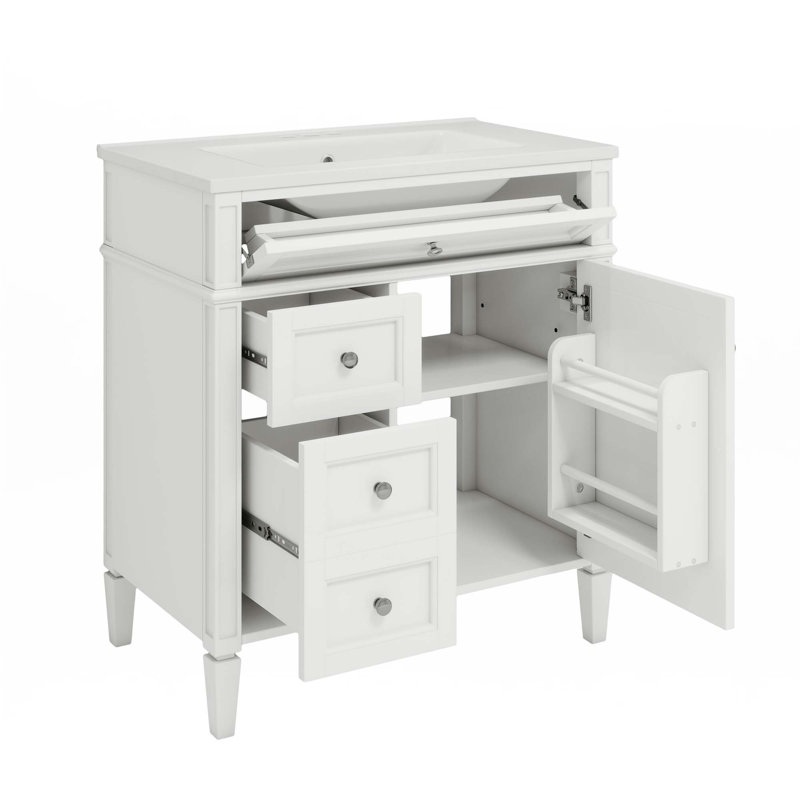 Meuble-lavabo de salle de bain avec lavabo supérieur, 30", Argent argent, Blanc