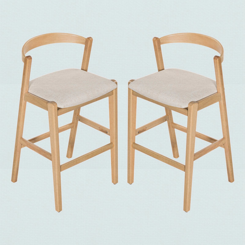 Tabouret de bar d'intérieur en bois d'hévéa, revêtement beige, ensemble de 2, Naturel