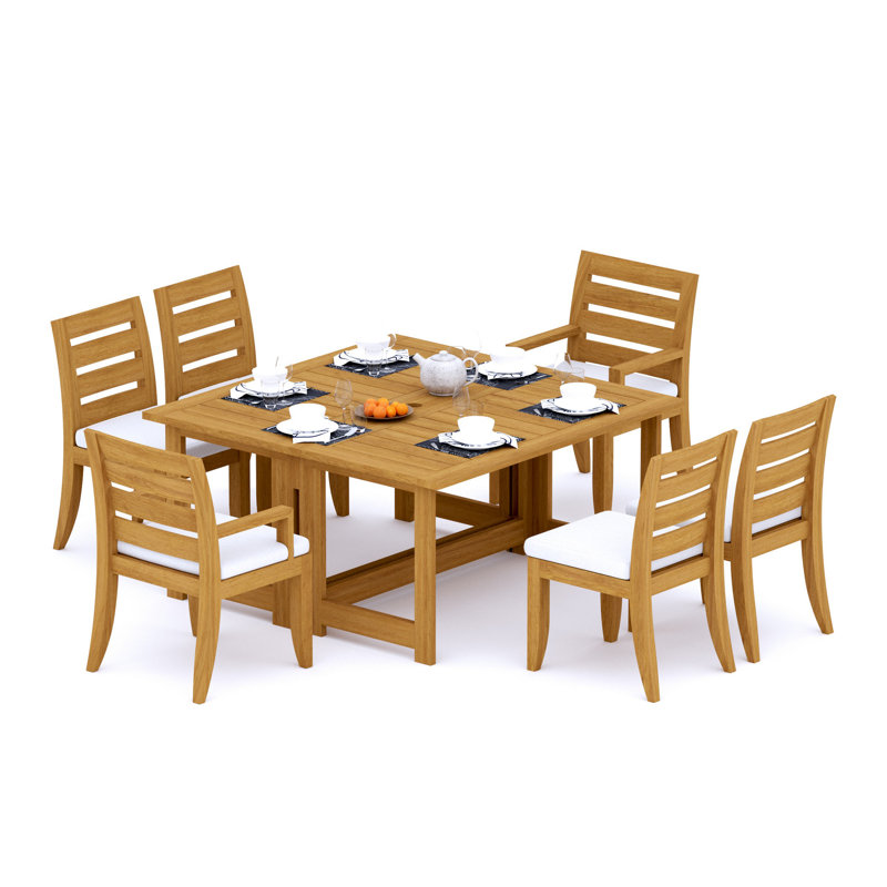 9 Pcs Grade-A Teak Wood Dining Set: 60" Square Rectangle Butterfly Table And 8 Atnas  Chairs (4 Arm & 4 Armless Chairs) #11AT1404