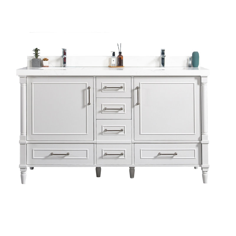 Ensemble de meuble-lavabo double 60 po Flavell, Blanc, Empira droit
