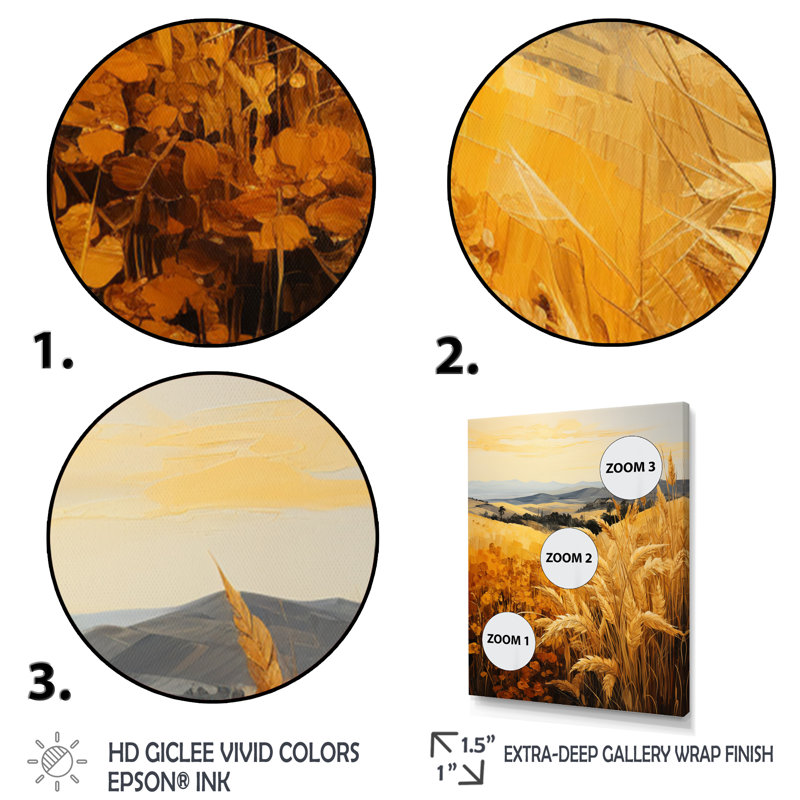 «Countryside Wheat Field of Gold I», reproduction sur toile, H 44 po x l 34 po x P 1,5 po, Cadre photo argenté