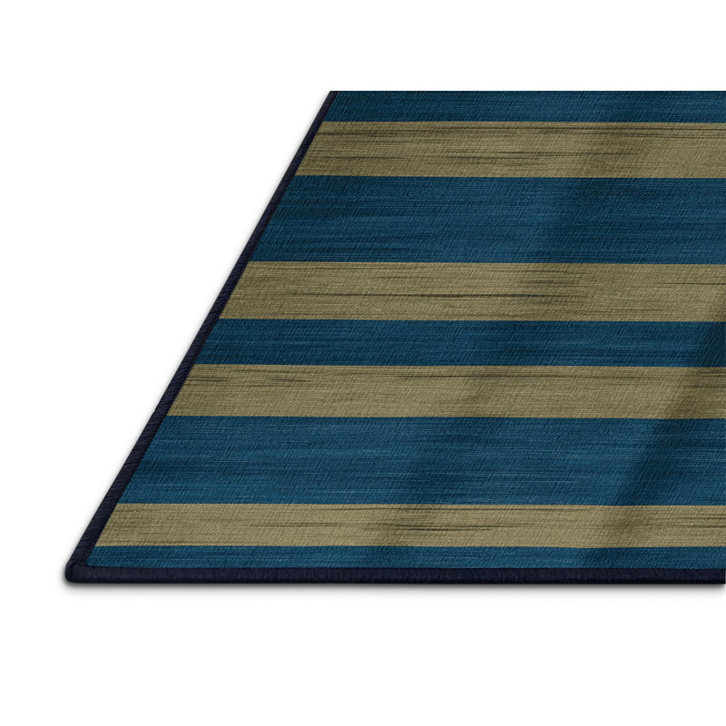 Tapis bleu à rayures horizontales lavable à la machine, Carré 3 pi
