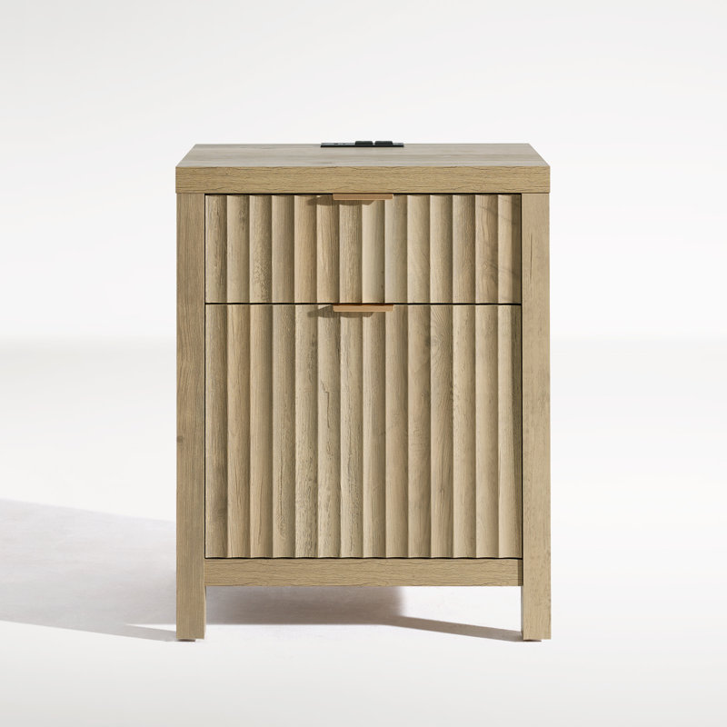 Arrilla 25'' H 2 - Drawer Nightstand with Built-In Outlets, Sand Oak