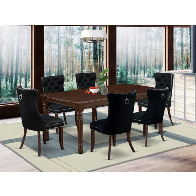 9 Piece Kitchen Table Set Contains a Rectangle Dining Table with Butterfly Leaf and 8 Polyester Fabric Upholstered Chairs, 42x78 Inch, linen white