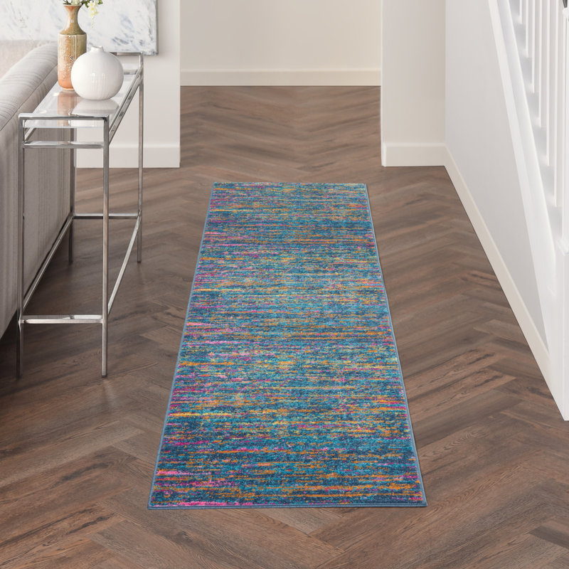 Tapis abstrait bleu, Tapis de couloir 1 pi 10 po x 6 pi