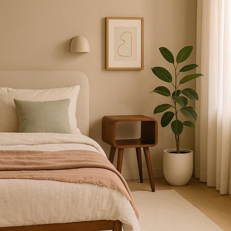 Wood Mini Chestnut Curved Open Bedside, 4 Tapered Legs